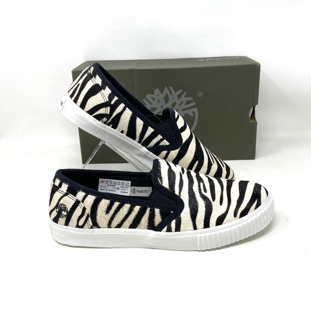 Timberland BX2 WOMEN SKYLA BAY SLIP ON ZEBRA LEATHER Black White TB 0A2GW6 BX2 - Picture 9 of 10